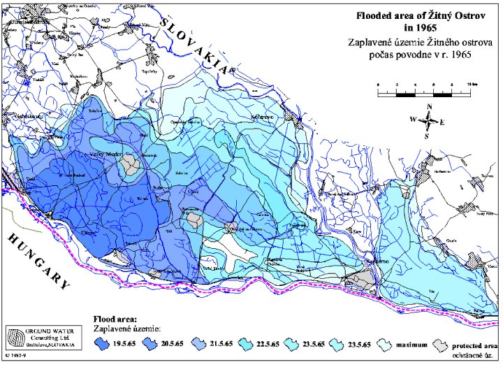 Flooded area of itn ostrov in 1965 / Zaplaven zemie itnho ostrova v roku 1965